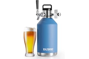 Razorri 128oz Stainless Steel Beer Growler, Double-Wall Vacuum Insulated Carbonated Keg with Professional Bar Tap and Pressurized CO2 Regulator, 1 Gallon, Ocean Blue