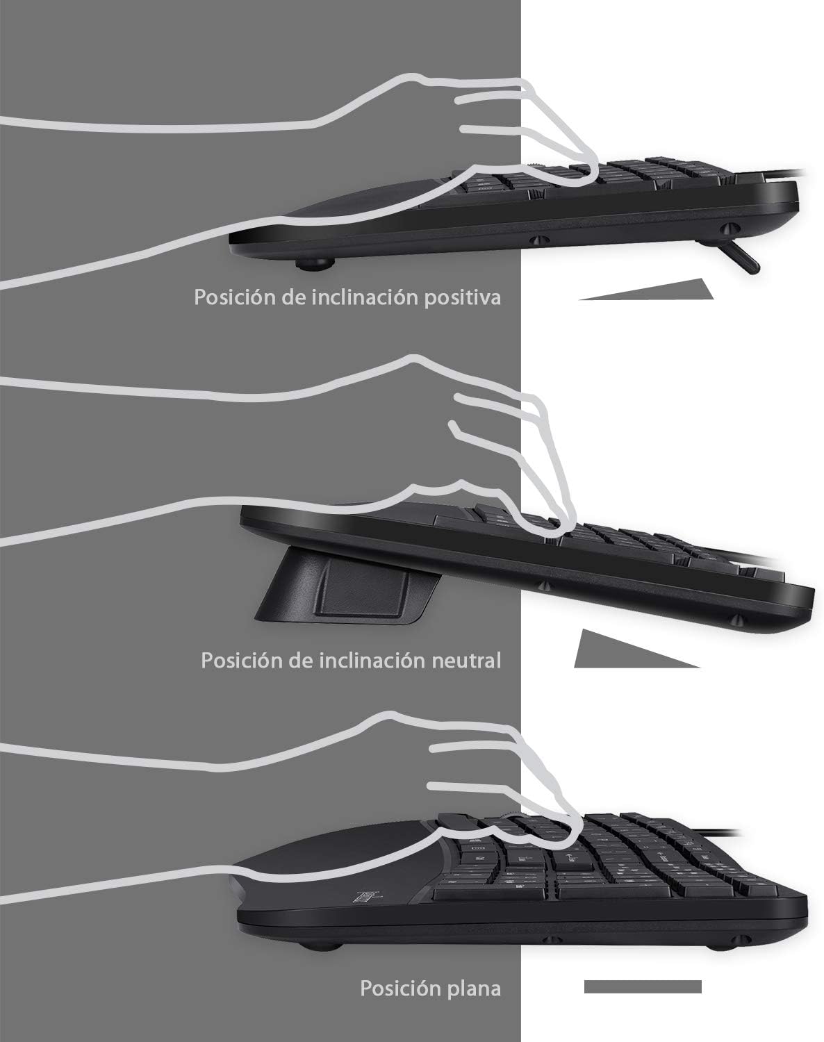 Perixx PERIDUO-505 Ergonomic Keyboard and Mouse Combo with Split Key Layout, Adjustable Wrist Rest, Spanish QWERTY - Image 4