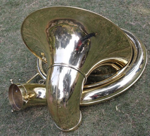 INDIAN HANDMADE BRASS FINISH SOUSAPHONE BRASS MADE TUBA MOUTH PIECE WITH CARRY BAG 25"