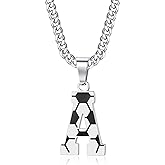 JerryHardice Initial A-Z Letter Football Soccer Necklace for Men, Silver Stainless Steel Football Soccer Charm Pendant Necklace, 22+2inch Personalized Birthday Christmas Jewelry Gifts for Men