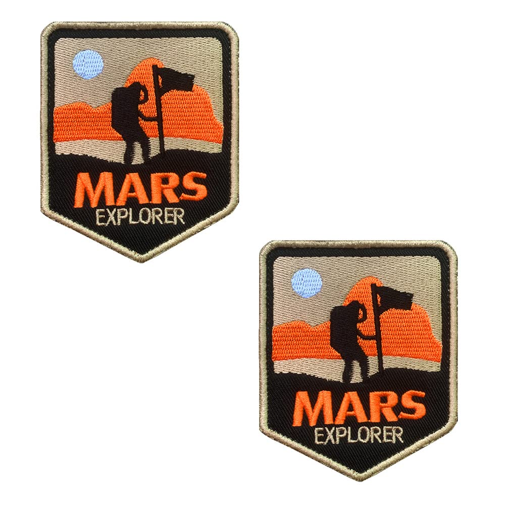 2 Pieces Mars Explorer Tactical Patch Funny Space Exploration NASA Hook and Loop Embroidery Morale Military Emblem Patch for Jacket Backpacks Clothes Vest Uniforms Clothes Kids Adult