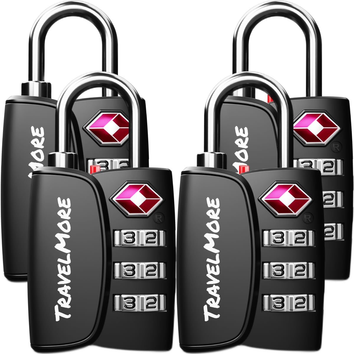 4-Pack TSA Approved 3-Digit Luggage Locks with Open Alert Indicator for Travel Suitcases & Baggage | Luggage Locks | TSA Locks | Black