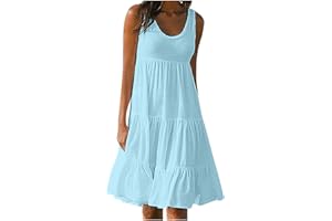 yardsong Sundresses for Women 2024 Plus Size Summer Sleeveless Pleated Tiered Dresses Casual Flowy Vacation Beach Dress
