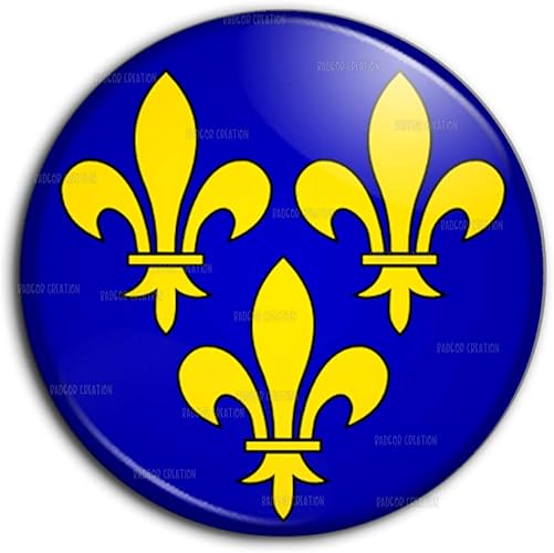 Badge 25mm Bouton Epinglette Fleurs de Lys Royale Roi de France Royauté Ile de France Jaune
