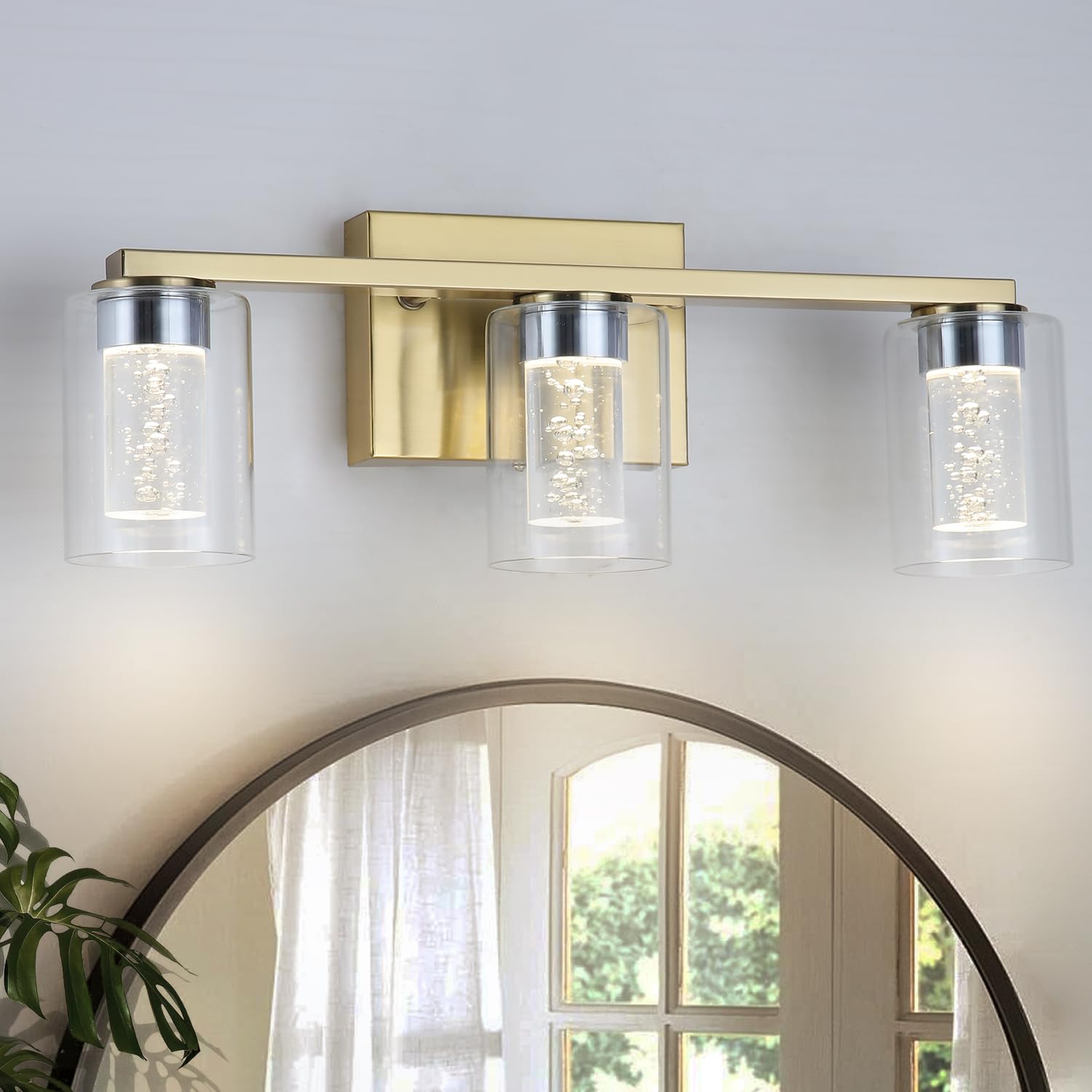 Stofoudy 3-Light Bathroom Light Fixtures, Brushed Gold Dimmable Vanity ...