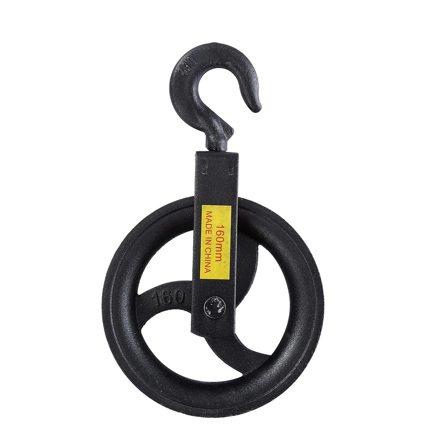 KATSU Pulley Wheel 160mm, 220KG Loading Capacity, Hanging Hand Wheel Rope Pulley Block with Hook for Scaffolding and Construction 18219416