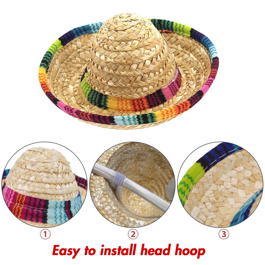 2 PCS Cinco de Mayo Fiesta Fabric and Straw Sombrero Headbands Hat for Fiesta Carnival Birthday Summer Party