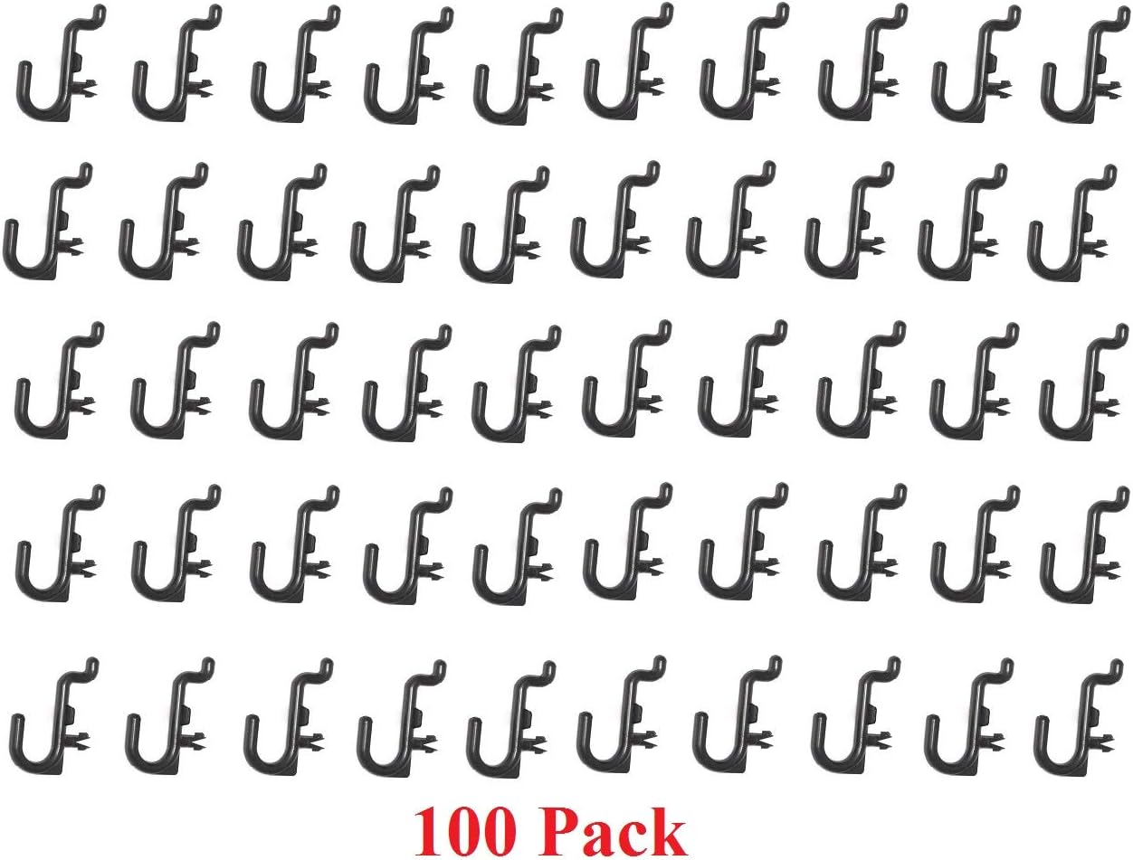 Peg Board Hook Kit Garage Tool Storage Pegboard 100 pieces J Hook Style-BLACK-Plastic - - 