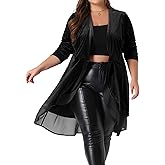 Agnes Orinda Plus Size Cardigan for Women Ruffled Asymmetric Open Front Long Velvet Jackets
