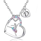 BAOWING Ballerina Necklaces Gifts for Girls Ballet Dancer Necklaces for Teens Little Girls Heart Initial Rainbow Dance Necklace Jewelry Gifts for Girls Women