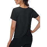 TACVASEN Workout Tops for Women Short Sleeve Cropped Split Back Athletic Shirts Breathable Exercise Running Gym Shirts