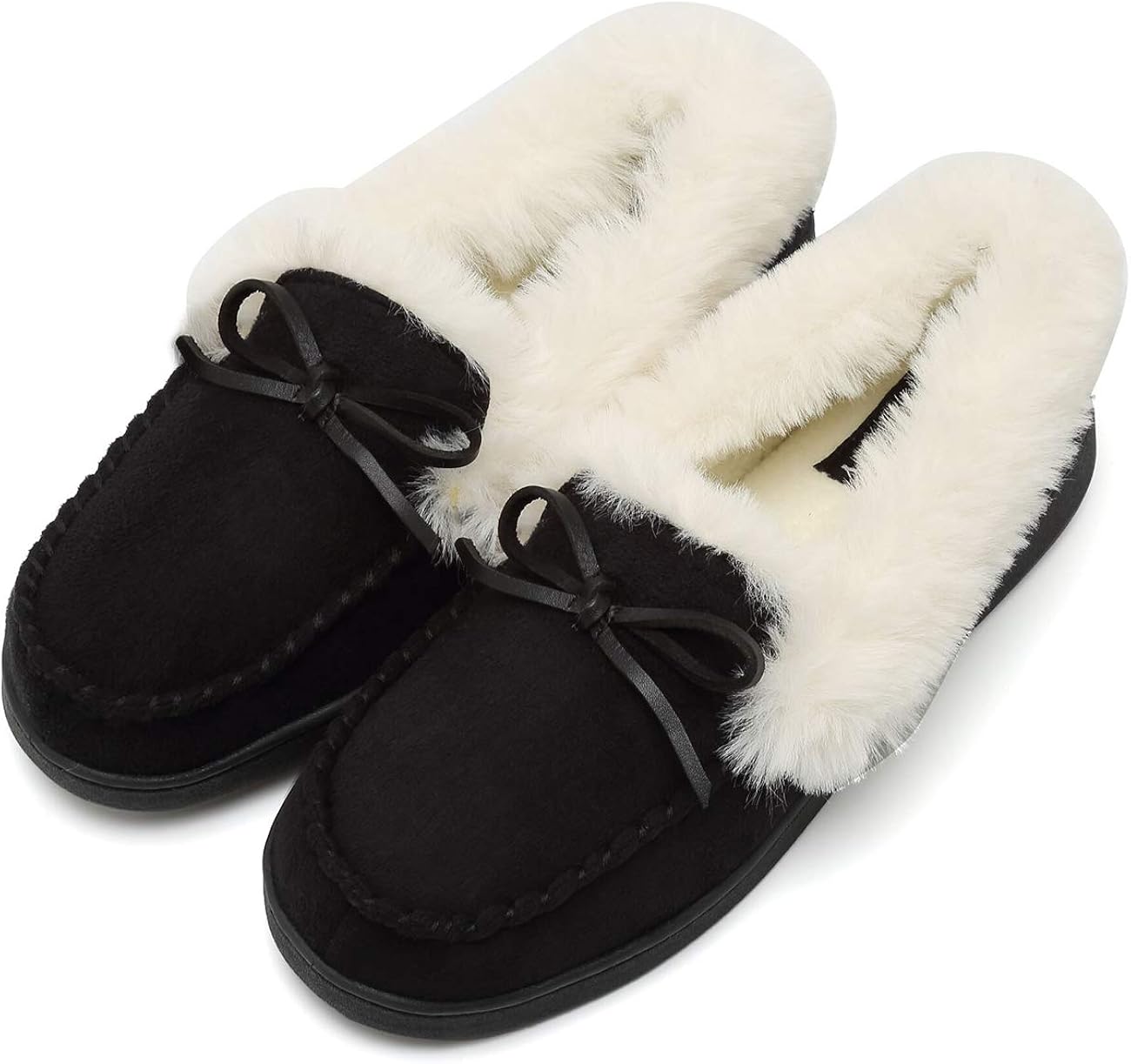 Amazon.com | FANTURE Women's House Slippers Moccasins Slip On Micro Suede Faux Fur Lined Indoor 