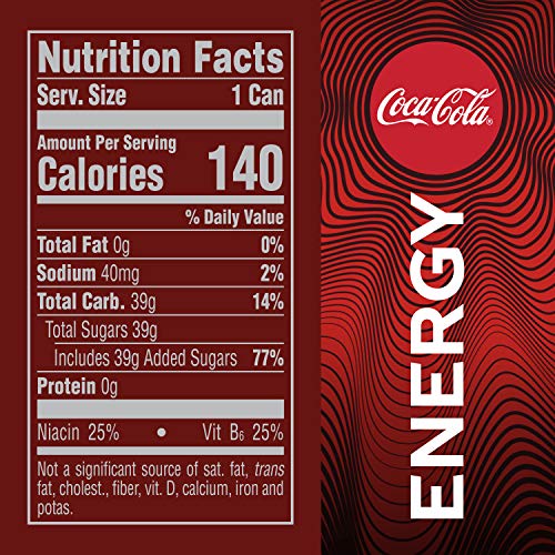 Coke Energy, CocaCola Energy Drinks with Vitamin B6, Vitamin B3 & Guarana, 144 Mg Caffeine, 12