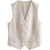 Verdusa Women's Line Vest Button Down Blazer Sleeveless Going Out Top Trendy Work Vest Business Casual Shirt