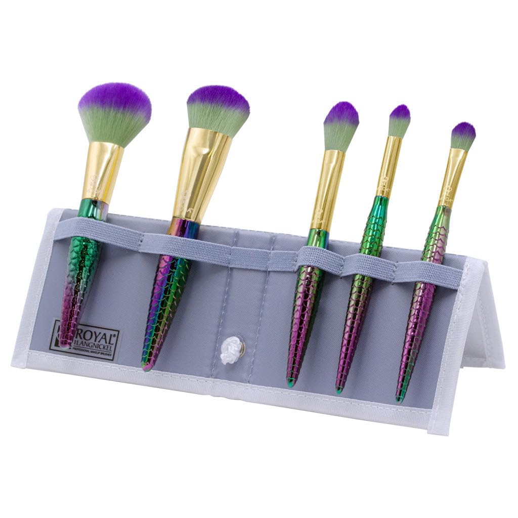 MODA Royal & Langnickel Travel Size Mythical Sweet Siren 6pc Makeup Brush Set with Pouch, Includes - Powder, Complexion, Highlight and Glow, Cease, and Eye Shader Brushes, Multi-Color