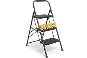 BONTEC 3-Step Ladder, Folding Step Stool, 600lbs Max Load Capacity, Sturdy Steel, Non-Slip Pedals, Lightweight, Portable Steel Ladder with Convenient Handrail, Safety Design for Home & Work, Black