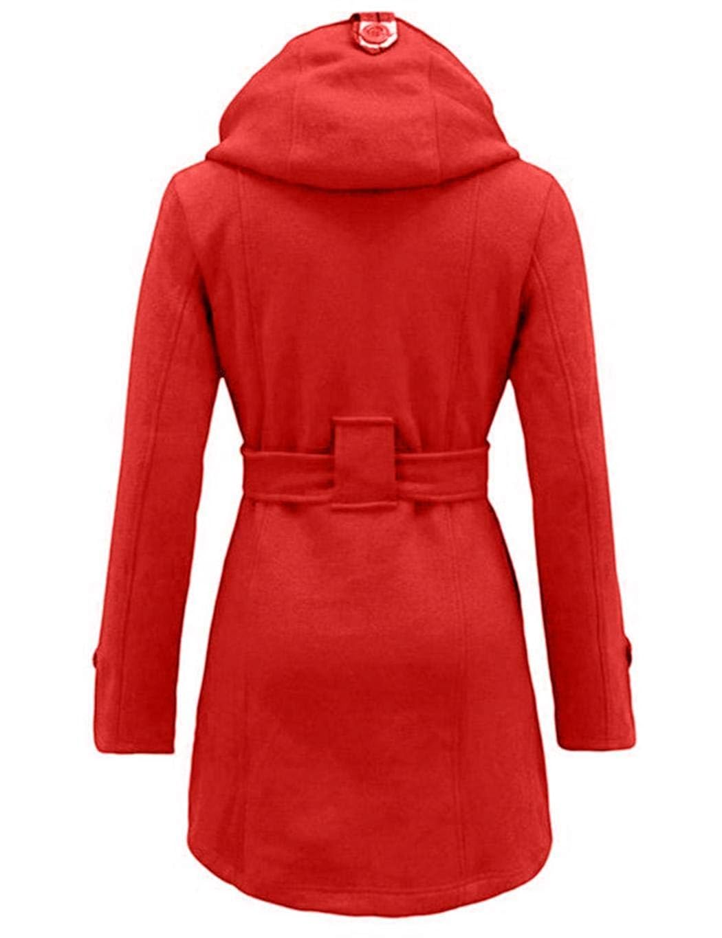 weinri women casual hooded neck long sleeve solid double-breasted fleece coat coats