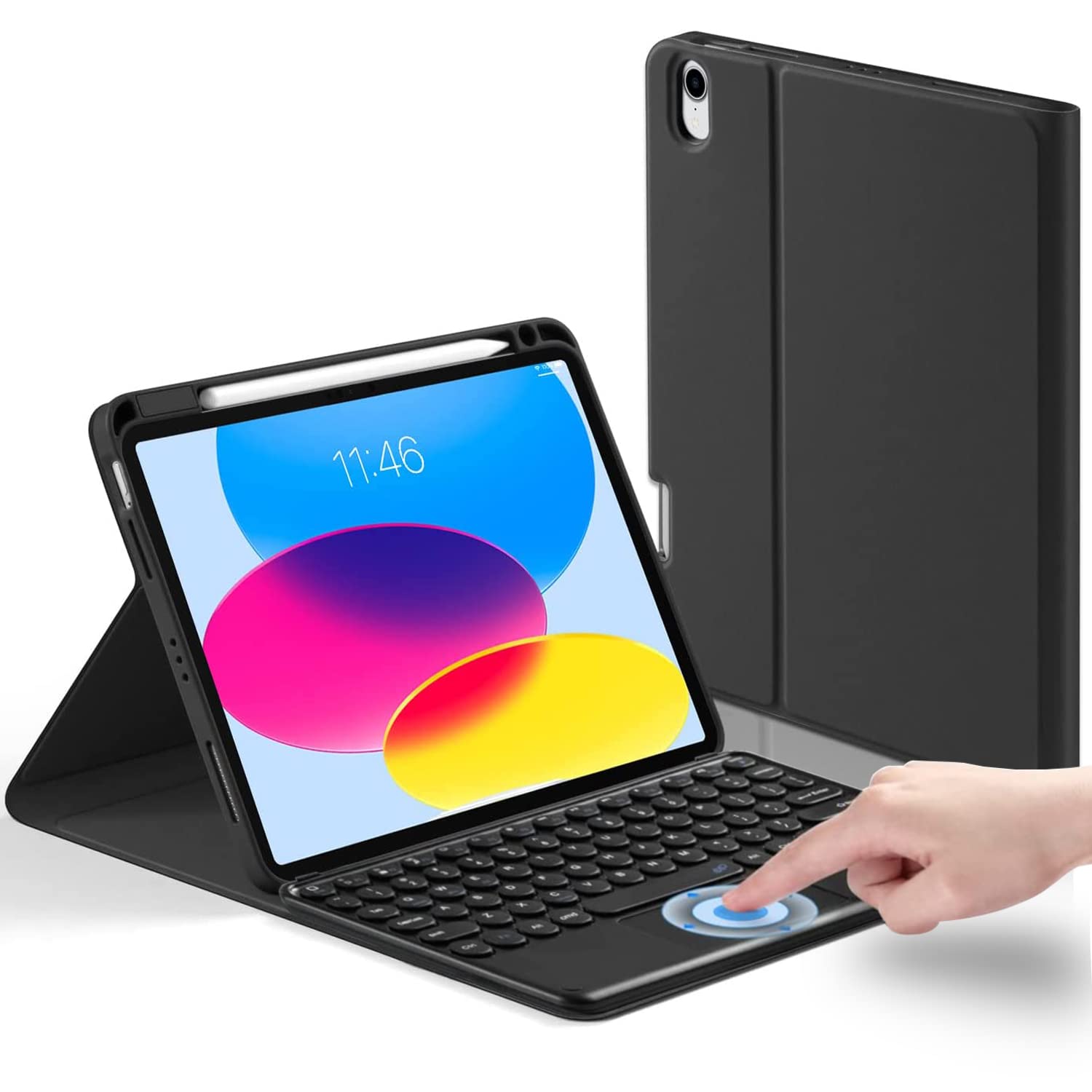 YMXuan Case with Keyboard for iPad (A16) 11th Generation 11-Inch (2025) / iPad 10th Gen 10.9" (2022), Touchpad Wireless Bluetooth Keyboard, Smart Soft Protective Cover with Pencil Holder (Black)