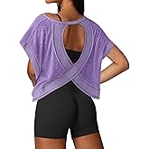 UNIANKIYA Open Back Workout Tops for Women Loose Fit Athletic Crop Tee Short Sleeve Gym Running Yoga Shirt