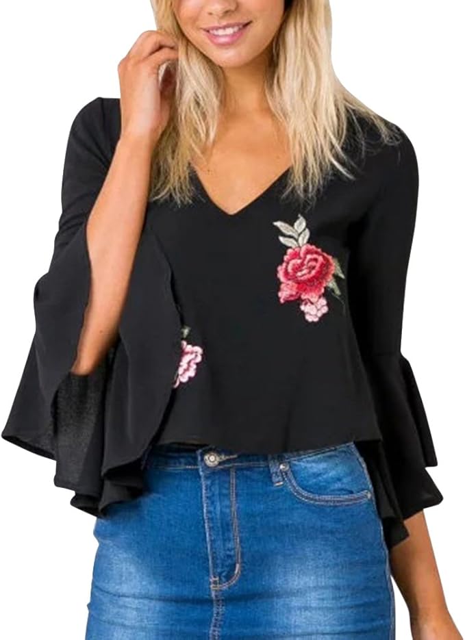Cuptacc Damen Bluse - Elegante V-Ausschnitt Bluse Mit Langarm Und Brusttasche