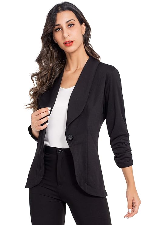 AUQCO Women's Open Front Casual Work Office Blazer Jacket with Button best women's blazers