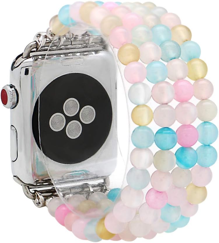 KAI Top Fashion Watch Band Compatible with Apple Watch 38mm 40mm 42mm 44mm for Women Girls,Rainbow Agate Beaded Elastic Band Replacement Stretch Strap Compatible for iWatch Series 5 4 3 2 1