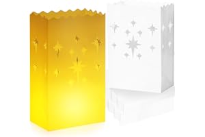 BlissfulTie White Luminary Bags - 50 Pcs Plastic Christmas Luminaries for Outdoors, Reusable & Waterproof, Luminaria Bags (No Candles) for Wedding, Birthday, Halloween, Thanksgiving（No Battery）