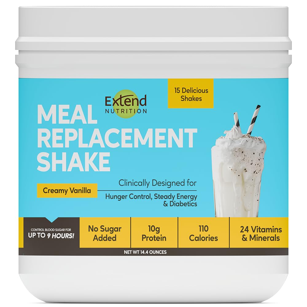 Extend Shake Powder – Diabetic High Protein Nutritional Drink for Meal Replacement, Blood Sugar Management, Weight Loss, Keto Friendly, Low Sugar, Low Carb, 10g Protein, Creamy Vanilla, 15 Servings