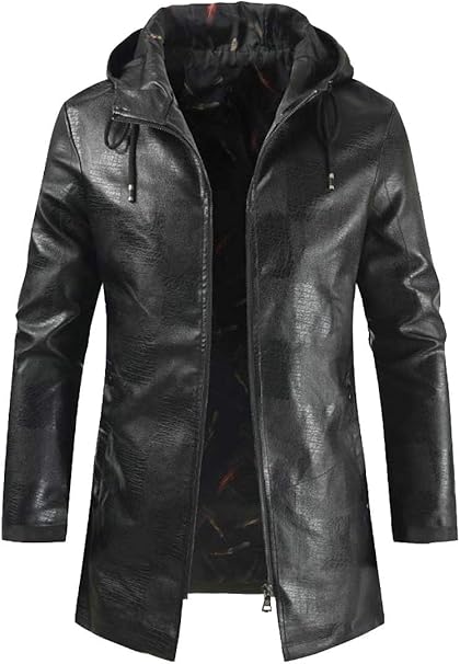 H&E Manteau zipp?� ?� Capuche en Simili Cuir avec Poche pour Homme: Amazon.fr: V??tements et 
