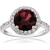 Ice Gems Sterling Silver Garnet and Cubic Zirconia Round Halo Ring
