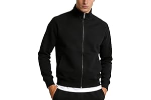 LINMYZAI Mens Zip Up Sweatshirt No Hood Mock Neck Sweatshirts Men's Fleece Jackets Full Zip Lightweight Jacket Seam Pocket