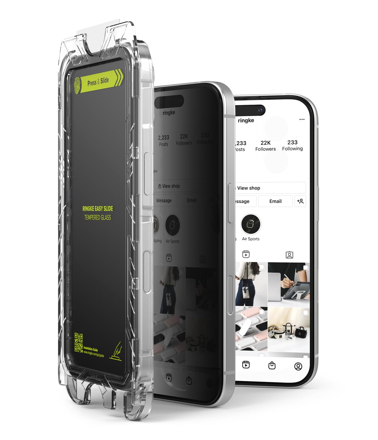 Ringke Easy Slide Privacy Glass [2 Pack] Compatible with iPhone 16 Pro Screen Protector with Installation Tool, Anti-Spy 9H Hardness Full Coverage HD Quality Tempered Glass Film