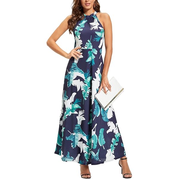 MedeShe Women's Chiffon Floral Holiday Beach Bridesmaid Maxi Dress Sundress, Blue Colourful, XX-Large Tall Clothing, Shoes & Accessories