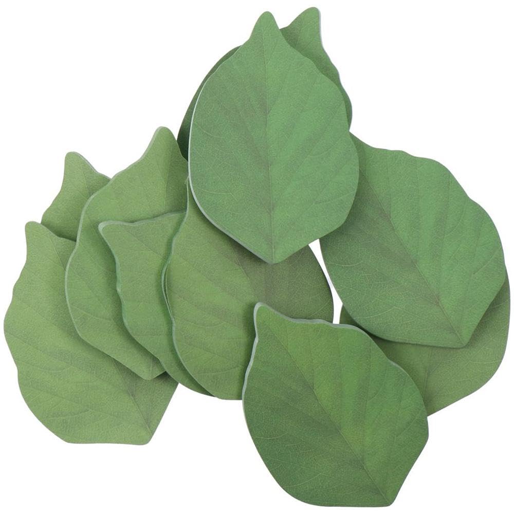 Risedot 10Pcs Green Leaf-Shaped Sticky Notes, Removable Self-Stick Notes Pads, Writing Memo Pads for Office Home (500 Sheets)