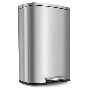 HEMBOR 13.2 Gallon(50L) Trash Can, Stainless Steel Rectangular Garbage Bin with Lid and Inner Bucket, Silent Gentle Open and Close Dustbin with Durable Pedal, Suit for Home Office Indoor Outdoor