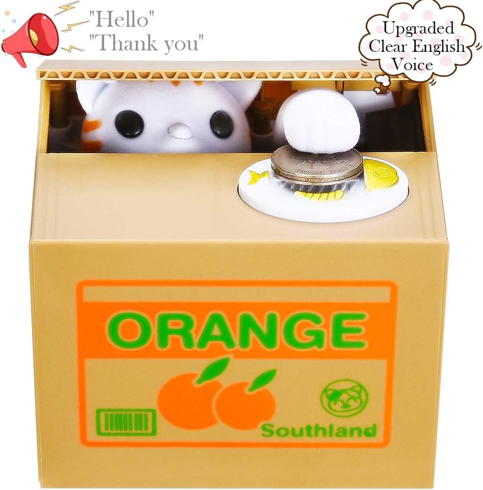 Lufeng Cat Money Box Piggy Bank For Kids Adults Automatic Stealing Coin Money Bank With Upgraded Clear English Speaking Kids Orange Money Box Amazon Co Uk Kitchen Home