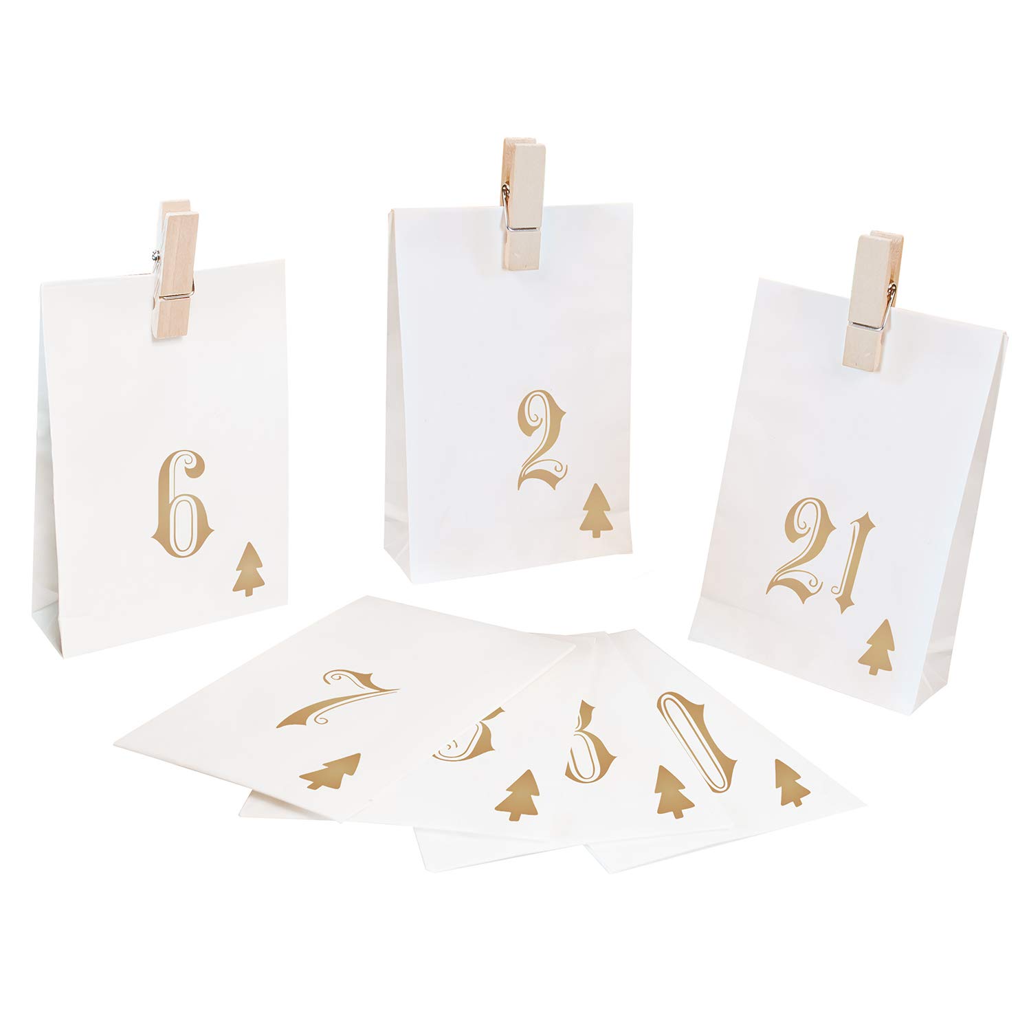 Pajoma Advent Calendar, Simple, 1 x 24 Bags for Filling, incl. Pegs, Christmas