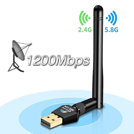 Carantee WLAN Adapter, WiFi Adapter USB WLAN Stick 1200Mbit/s mit 5dBi Antenna, AC Dualband Wireless Adapter (5.8G/867Mbps+2.