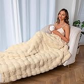 The Southampton Blanket - Faux Fur Basketweave Throw Blanket 50"x60" Shoreline Beige - Luxuriously Soft Cozy Warm Gift for Women, Plush Silky Fuzzy Heavyweight Reversible Design Home Decor