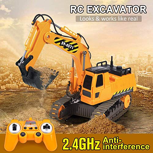 RC Trucks Remote Control Excavator Construction Vehicles 2.4G Digger Toys with 800mAh Battery Simulated Sounds for Boys Girls Kids 3 4 5 6 7 8 Years Old