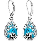 Paw Print Earrings for Women Turquoise Dog Paw Earrings Sterling Silver Dangle Leverback Jewelry Gifts