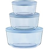 Pyrex Colors Tinted (6-PC Medium) Small/Medium Round Food Storage Container Set, Snug Fit Non-Toxic Plastic BPA-Free Lids, Freezer Dishwasher Microwave Safe, 2 Cup, 4 Cup & 7 Cup