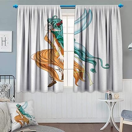 Amazon Com Anime Window Curtain Drape Pixie Girl Caricature With