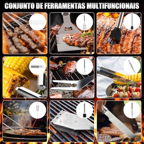 Gavzrt Kit Churrasco, Kit Churrasco 21 Peças, Kit Churrasco Inox, Conjunto Completo de Ferramentas de Churrasco Doméstico, Faca de Churrasco, Kit Churrasco Com Maleta de Alumínio Presente