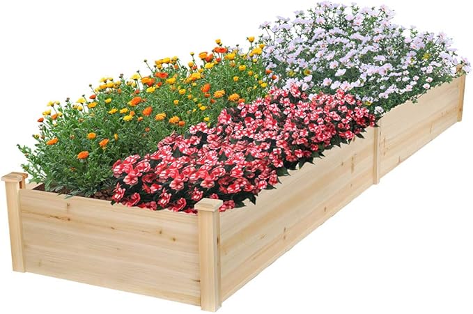Amazon Com Raised Garden Bed 8x2ft Outdoor Planter Box Wooden Garden Bed For Vegetables Herb Grow Yard Gardening Kitchen Dining