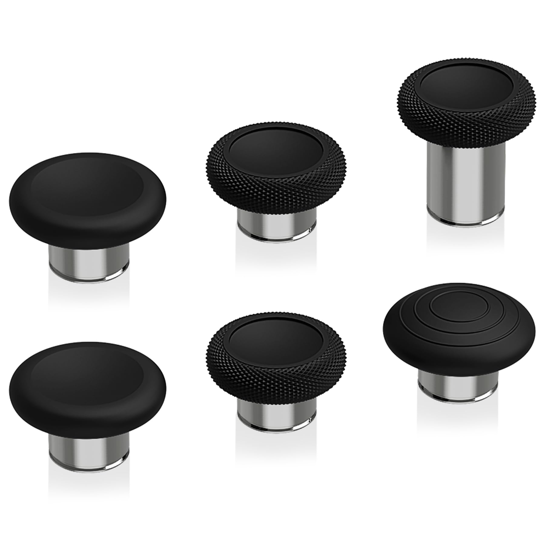 eXtremeRate 6 in 1 Metal Replacement Thumbsticks for Xbox Elite Series 2 Controller, Black & Metallic Silver Swappable Magnetic Analog Stick Joystick Caps for Xbox Elite 2 Core Controller (Model 1797)