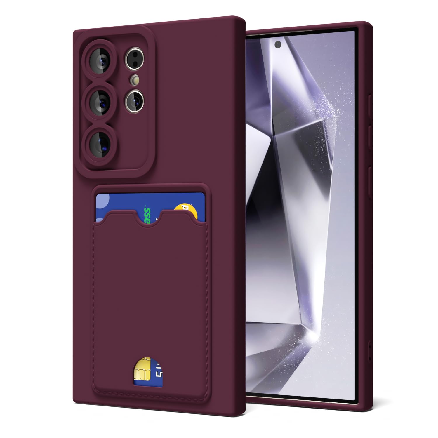 oakxco for Samsung Galaxy S24 Ultra Case with Card Holder, Cute Silicone Wallet Phone Case with Credit Card Slot, Soft Rubber Slim Purse for Women Men with Camera Cover Protection, Burgundy Maroon