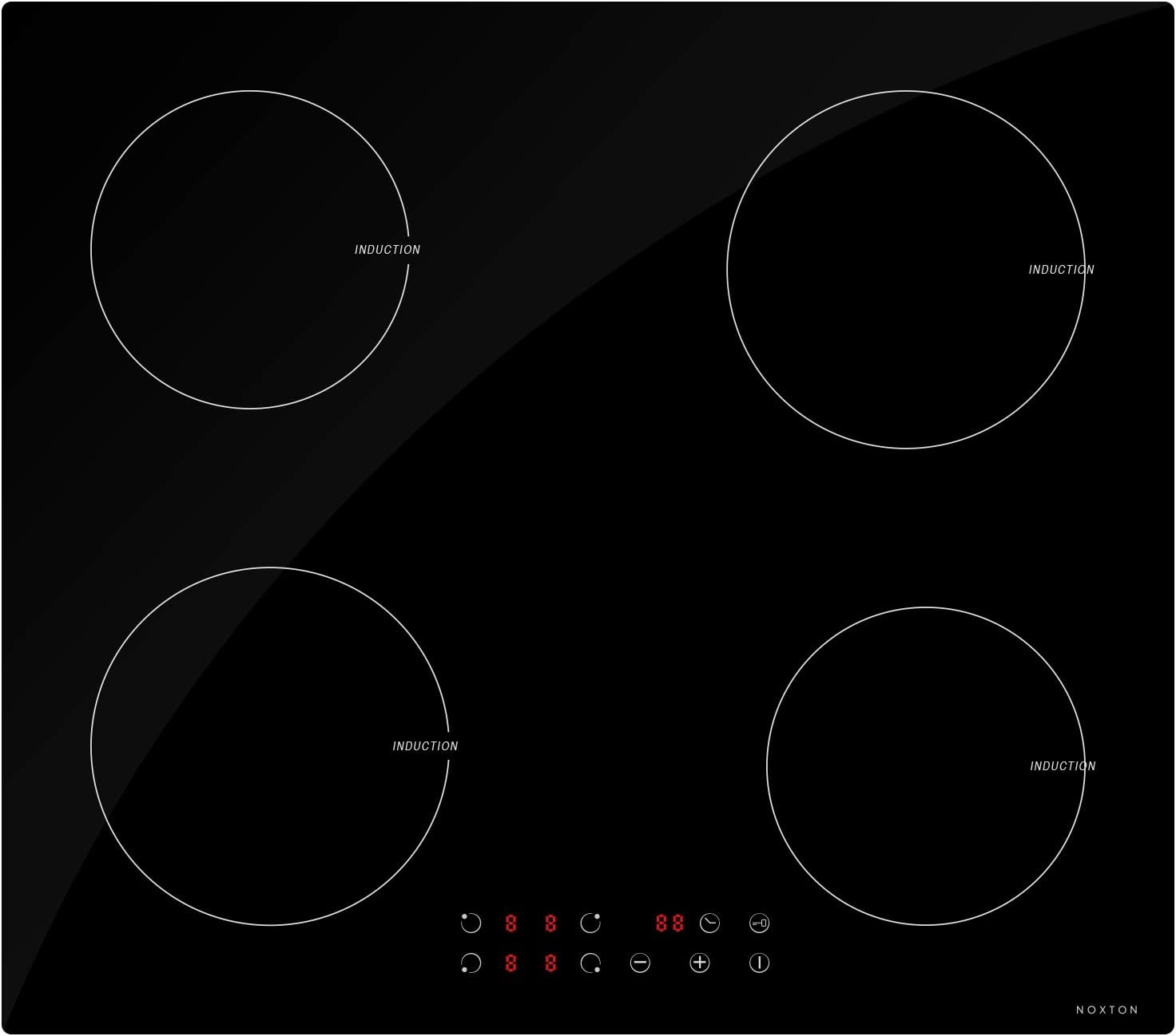 NOXTON Induction Hobs, 60cm 4 Zone Electric Hobs, Glass Panel Cooktop