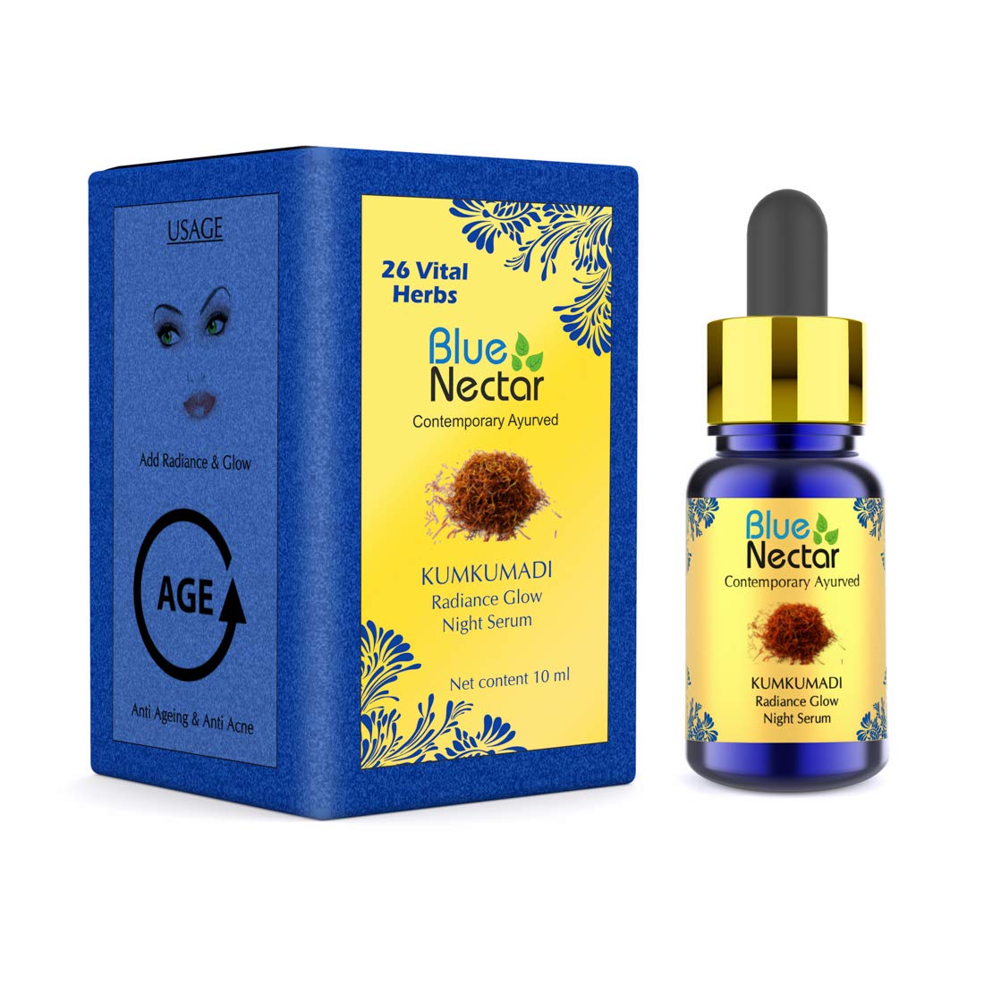 Blue Nectar Kumkumadi Ayurvedic Radiance Glow Night Serum - 10Ml