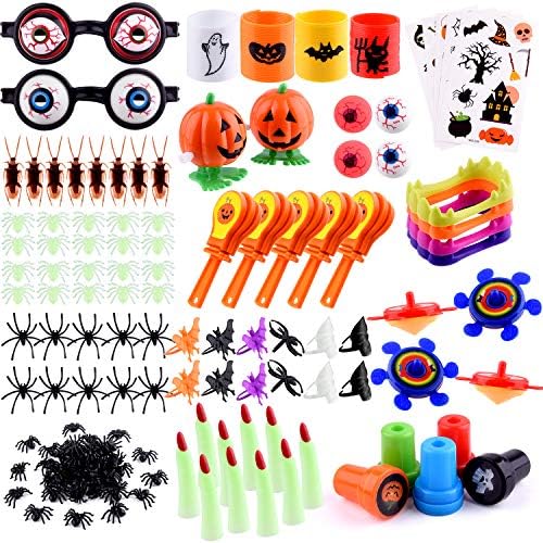 MIAHART Halloween Toys Assortment, 223 Pcs Halloween Party Bag Fillers with Fake Spiders,Hand Clappers,Stamps,Dentures,Devil's Finger,Stickers,Treasure Chest Toys,Goodie Bags Gift Box(15 Kinds)